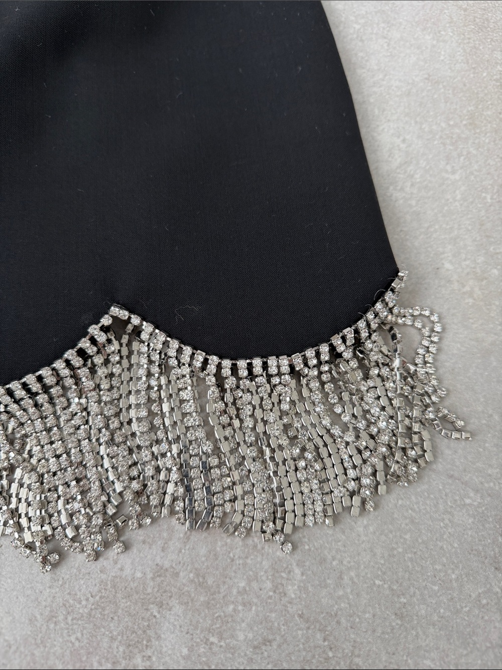 AREA Black Mini Skirt with Silver Beaded Fringe - Picture 2 of 6